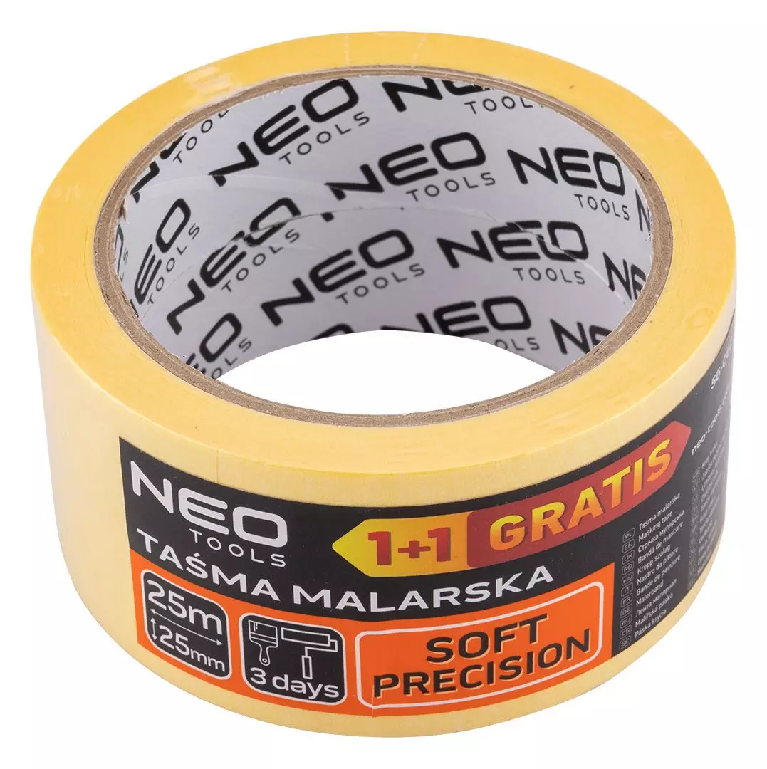 Стрічка малярна Neo Tools, 25мх25мм, жовтий набір 2шт (56-062)фото