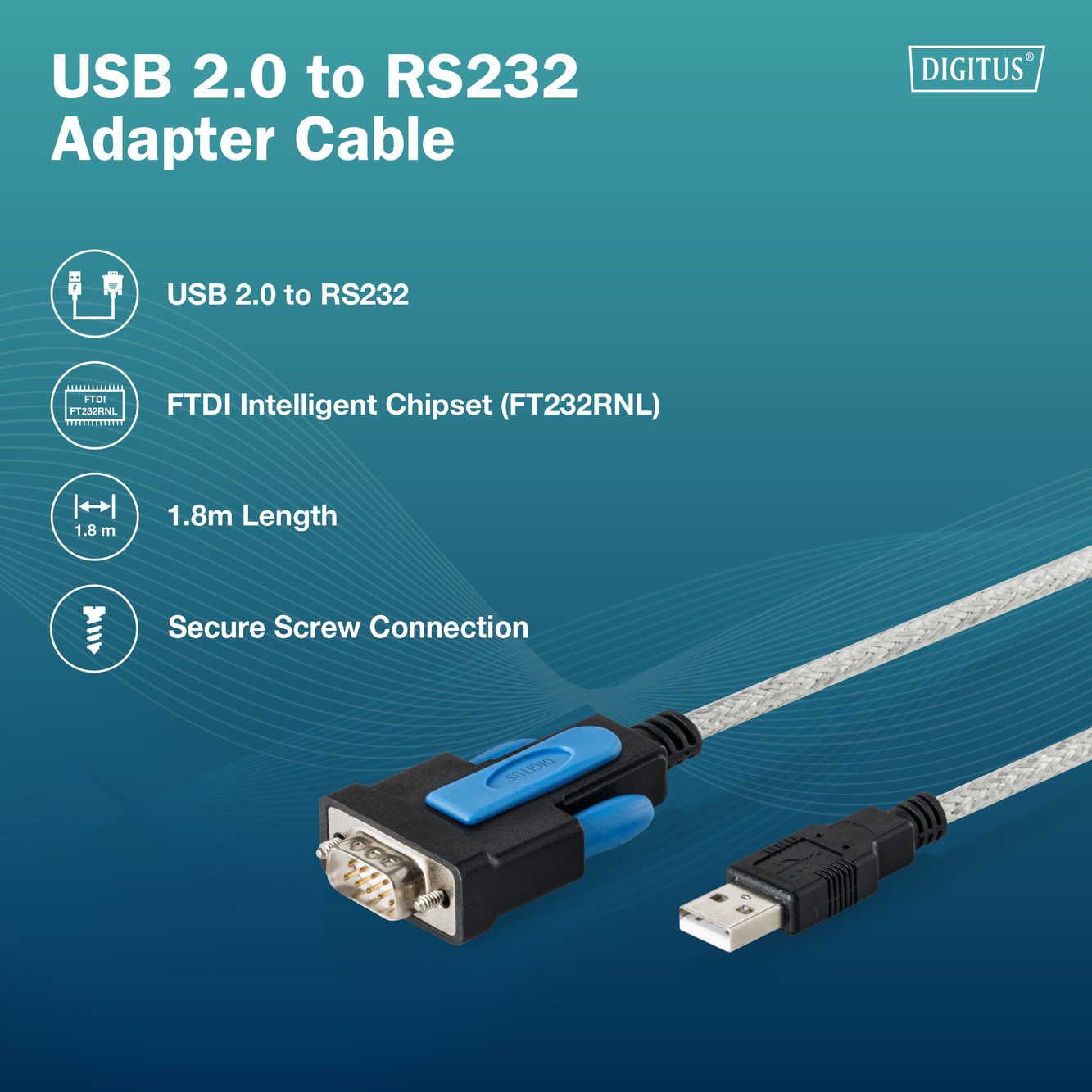 Адаптер DIGITUS USB-A > RS232 (M/M) FTDI 1,8м (DA-70170)фото4