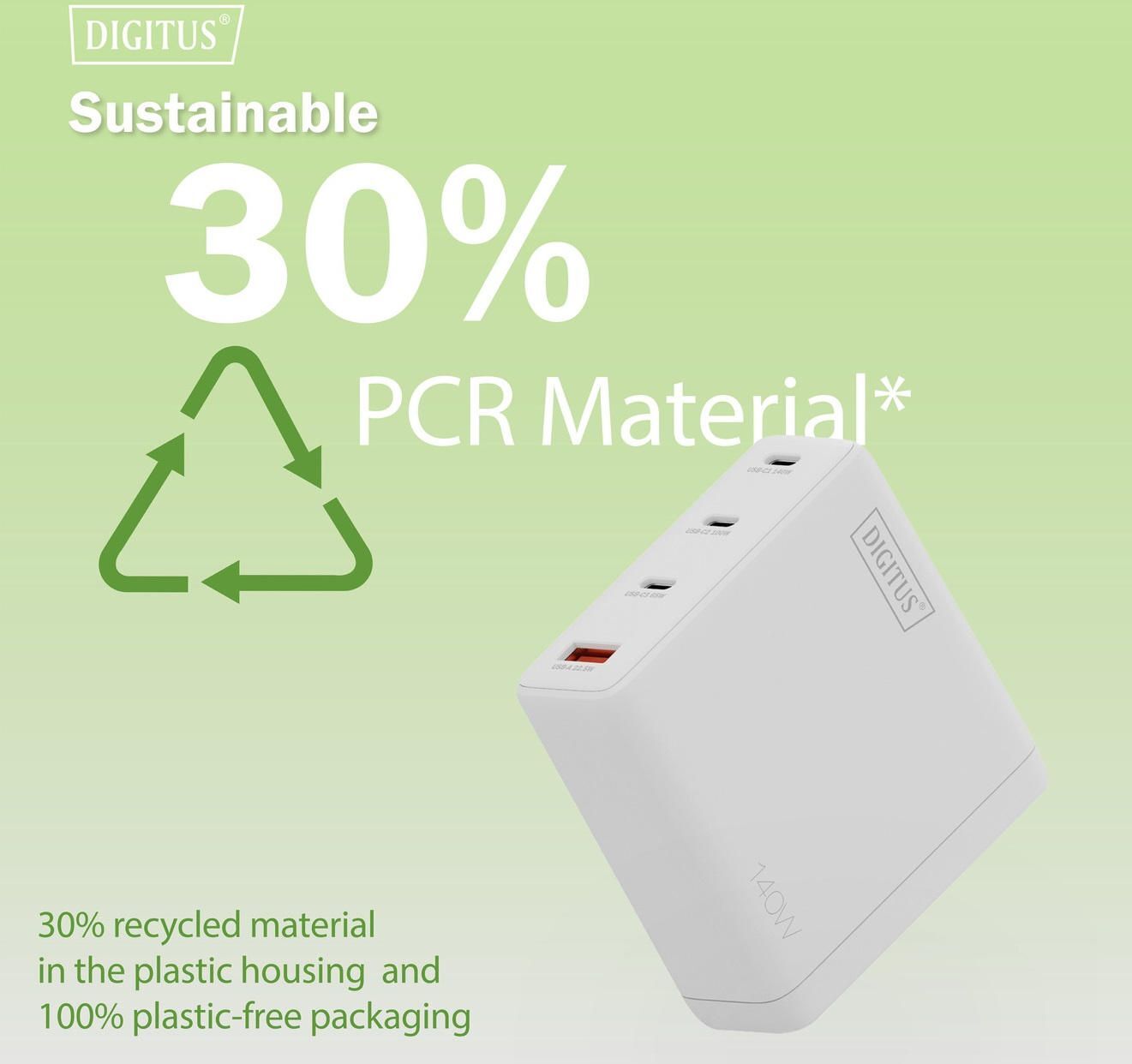 Зарядний пристрій DIGITUS GaN 3хUSB-C 1хUSB-A 140W (DA-10305)фото