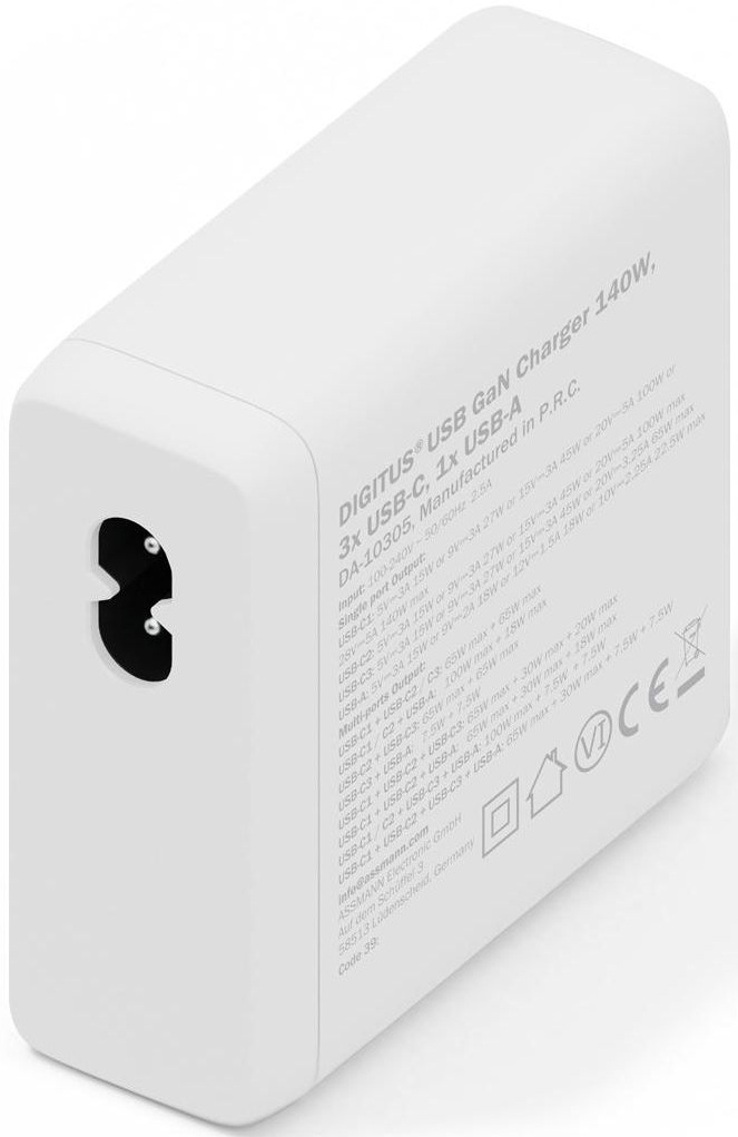 Зарядний пристрій DIGITUS GaN 3хUSB-C 1хUSB-A 140W (DA-10305)фото