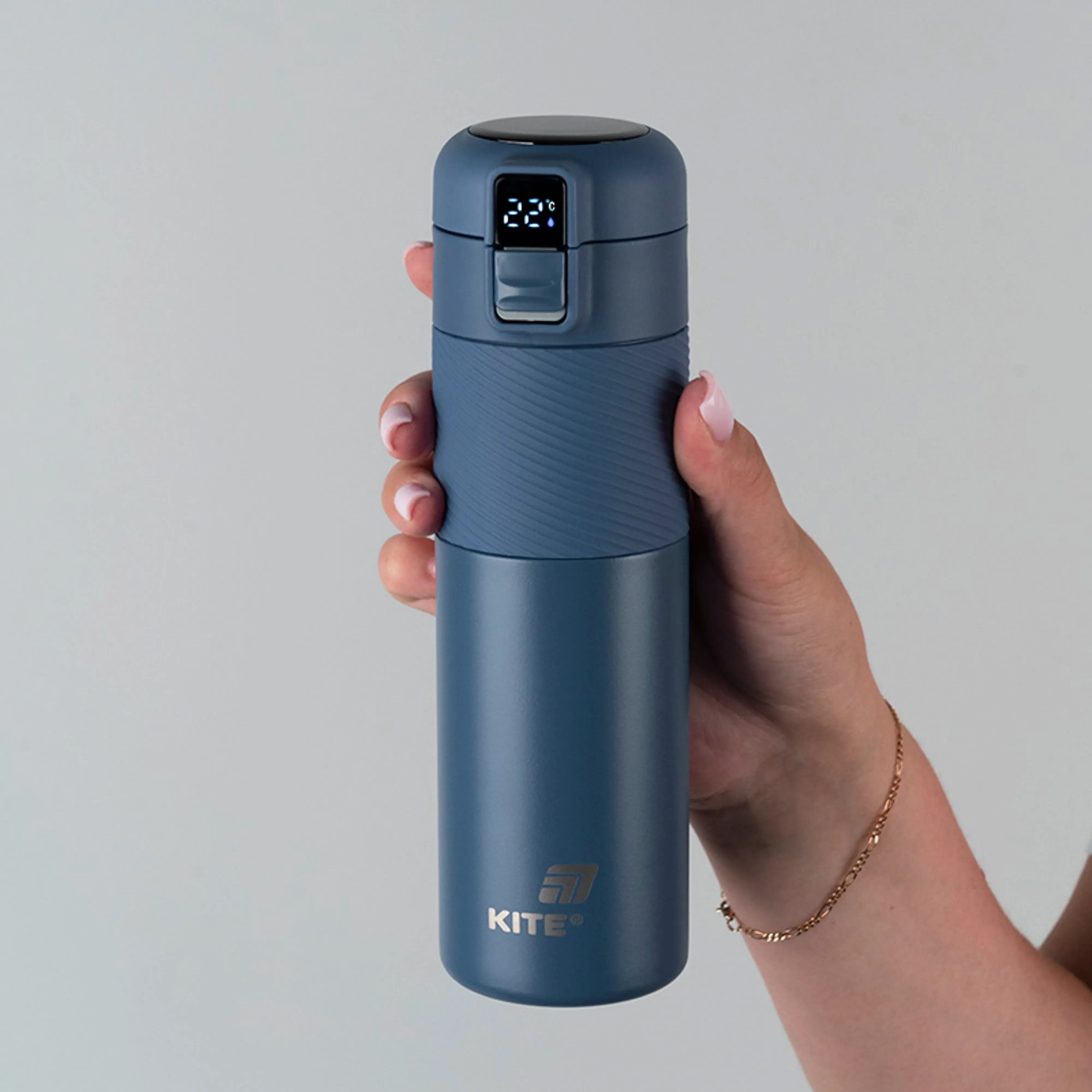 Термос Kite с термодатчиком 450 мл, синий (K25-1227-2) фото 