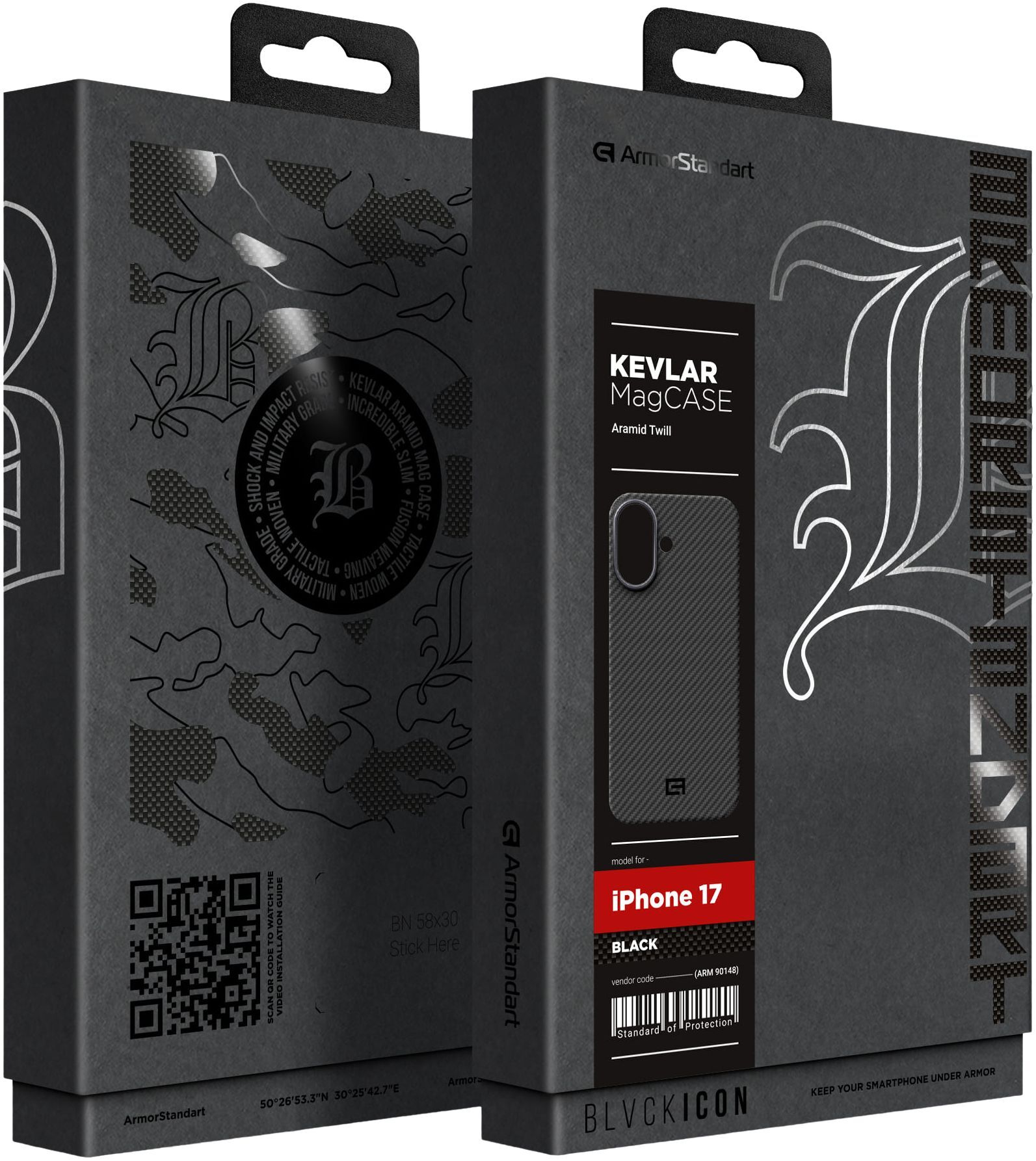 Чехол ArmorStandart BlackIcon Aramid Twill MagCase для Apple iPhone 17 Black (ARM90148) фото 