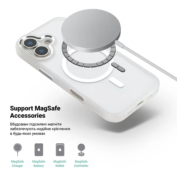 Чехол ArmorStandart Unit MagCase для Apple iPhone 17 Matte Clear Silver + Pink Button Set (ARM90580) фото 