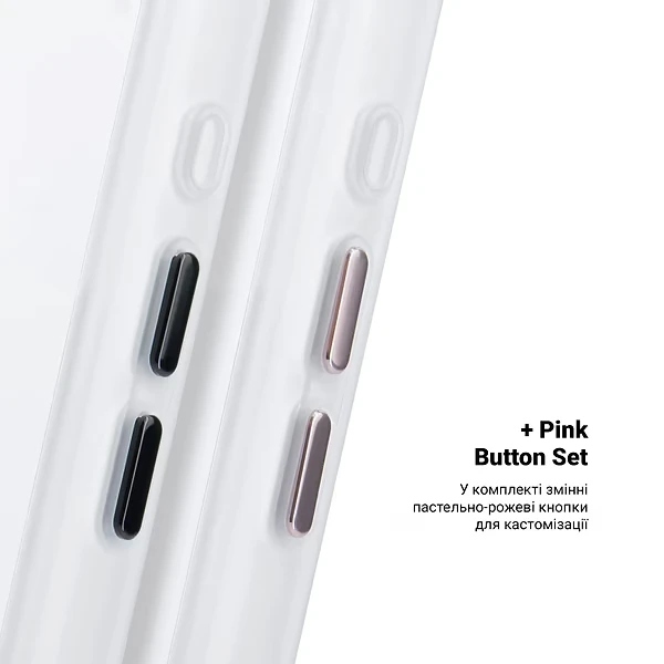 Чехол ArmorStandart Unit MagCase для Apple iPhone 17 Matte Clear Silver + Pink Button Set (ARM90580) фото 