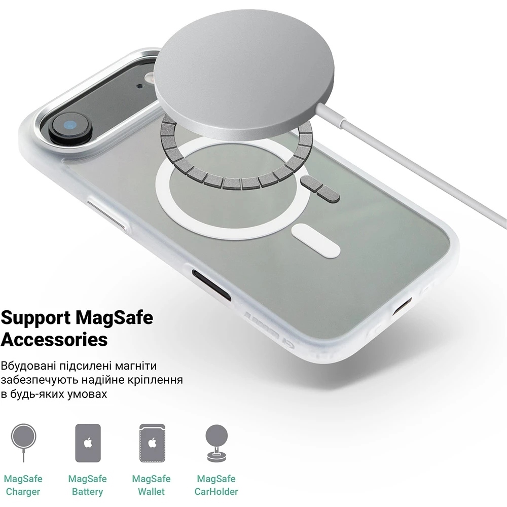 Чехол ArmorStandart Unit MagCase для Apple iPhone 17 Air Matte Clear Silver + Pink Button Set (ARM90584) фото