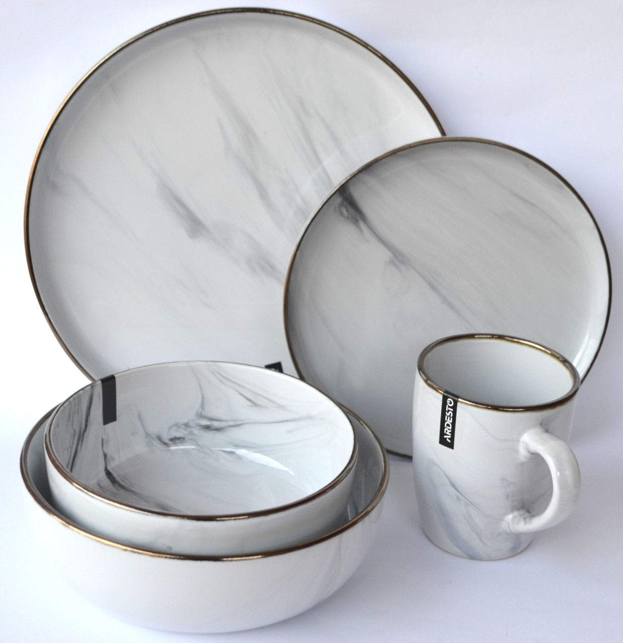 Набір обідніх тарілок ARDESTO Marmo, 27 см, білий, 6шт (AR2927MRW-BOX)фото