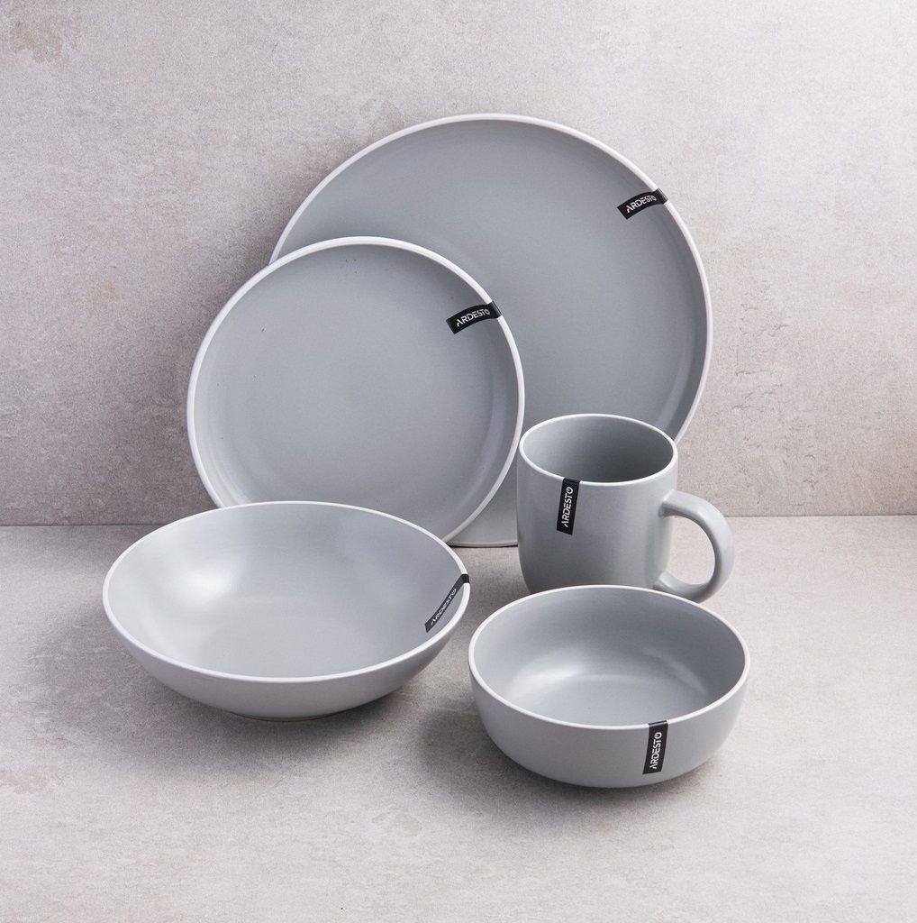 Набір десертних тарілок ARDESTO Cremona 19 см Dusty grey, 6шт (AR2919GRC-BOX)фото