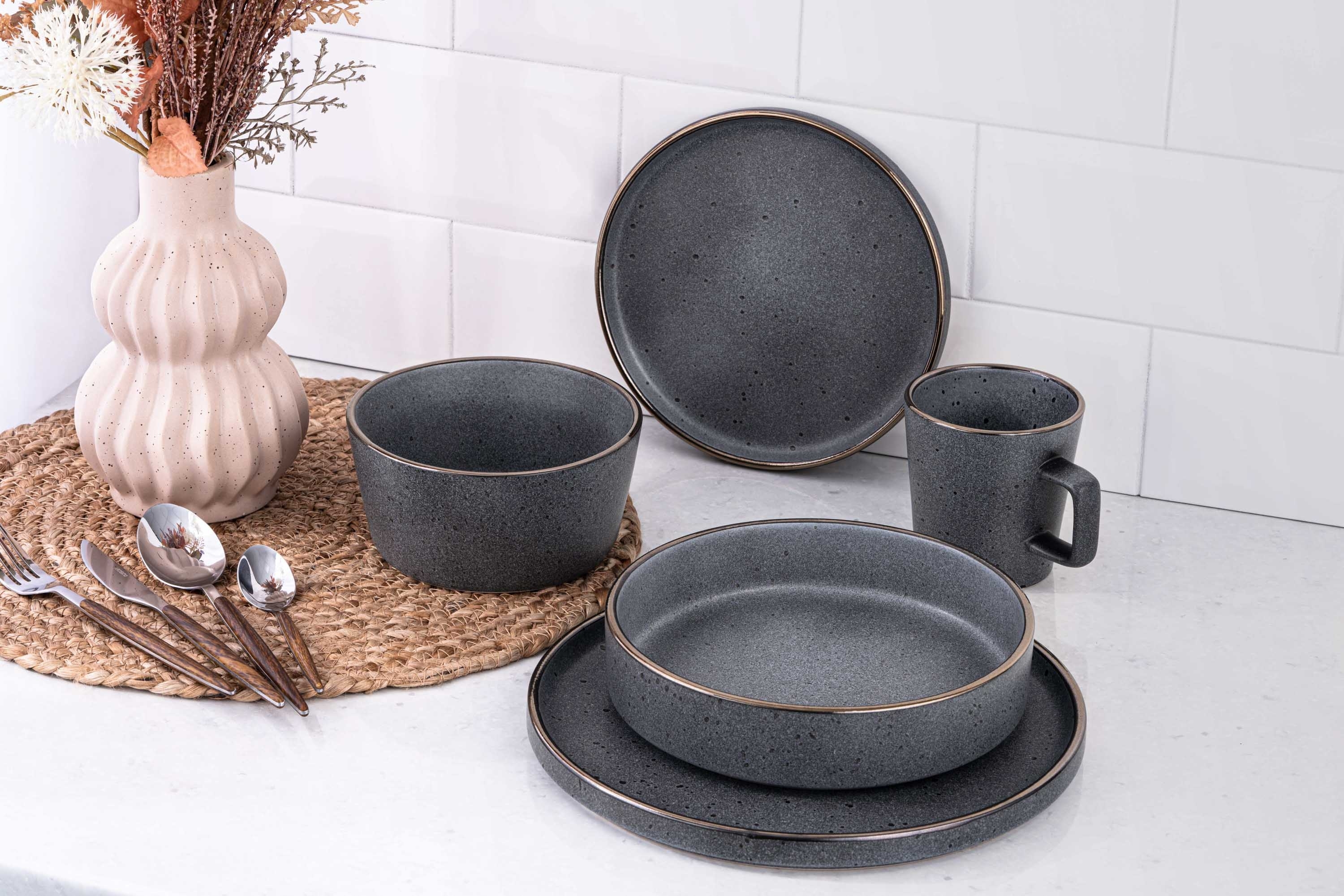 Набор тарелок суповых ARDESTO Fasano, 850мл, 20см, серый темный, 6шт (AR0320FDG-BOX) фото 