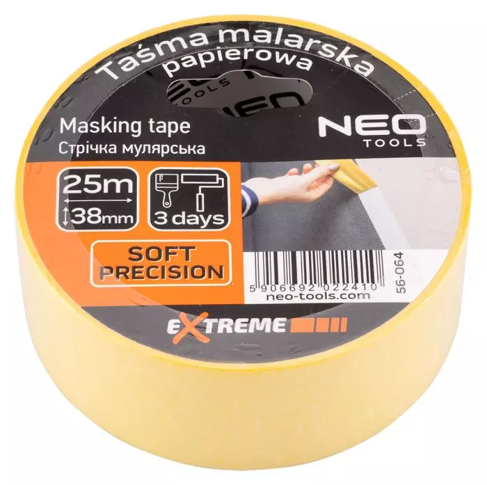 Стрічка малярна Neo Tools, 25мх38мм, жовтийфото