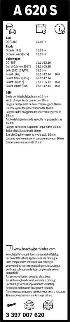 Комплект щеток стеклоочистителя Bosch Aerotwin бескаркасный 600/475мм(3 397 007 620) фото 