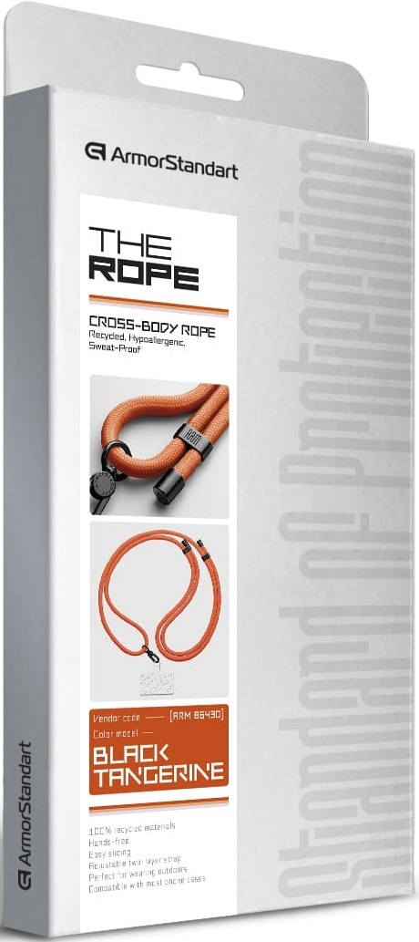 Ремешок для смартфона ArmorStandart Rope Black Tangerine with Clear holder (ARM86430) фото 