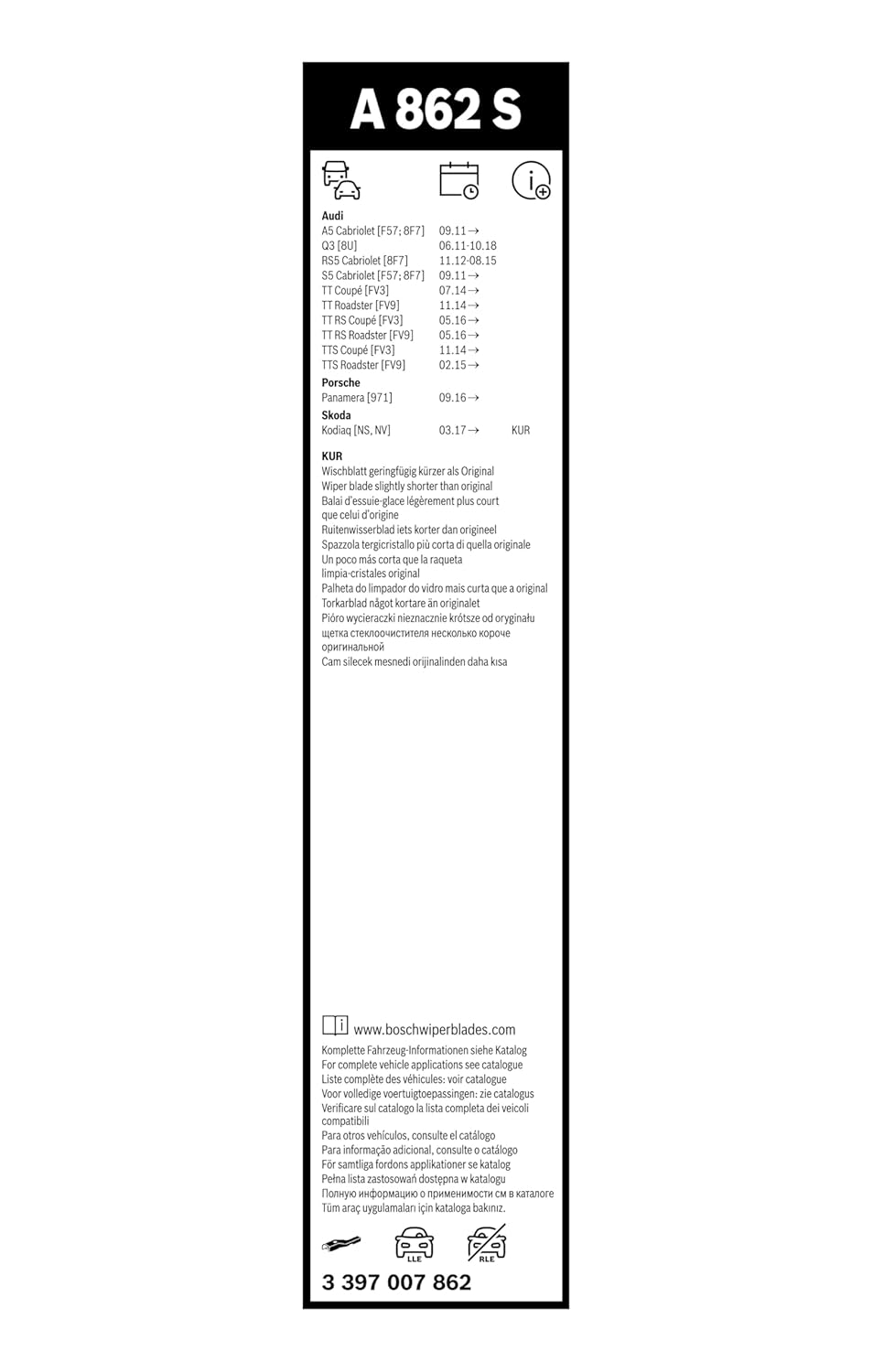 Комплект щеток стеклоочистителя Bosch Aerotwin бескаркасный 600/530мм(3 397 007 862) фото 