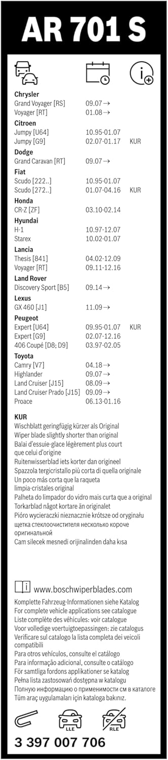 Комплект щеток стеклоочистителя Bosch Aerotwin бескаркасный 650/500мм(3 397 007 706) фото 