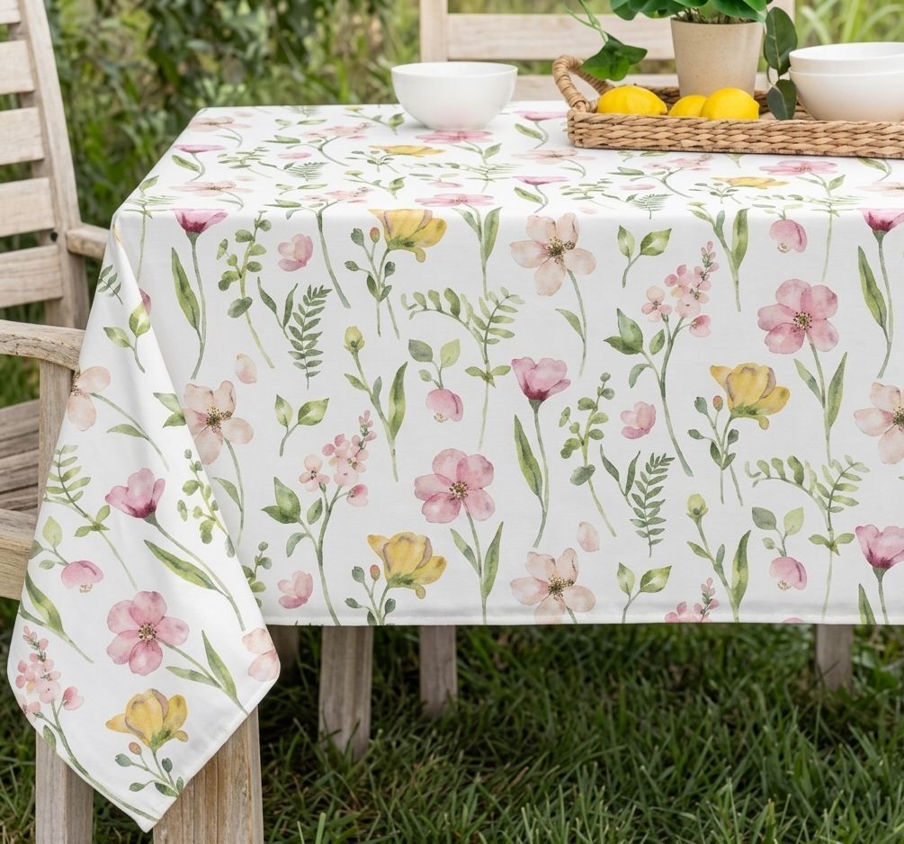 Скатерть ARDESTO Spring flowers 140х180см, белый (ART08FL) фото 