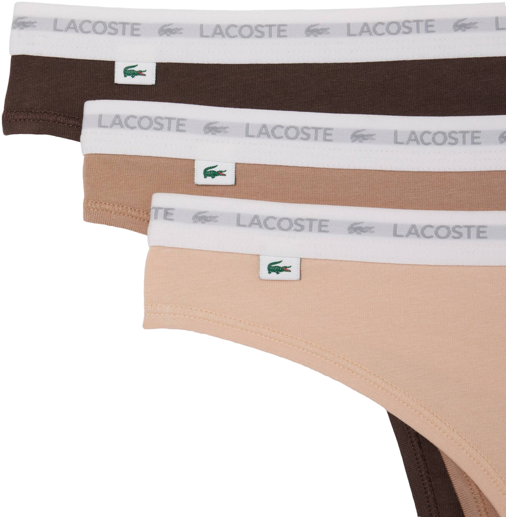 Набір трусів-сліпів жіночих Lacoste 8F1341 XL 3шт. бежеві/світло-коричневі/коричневіфото