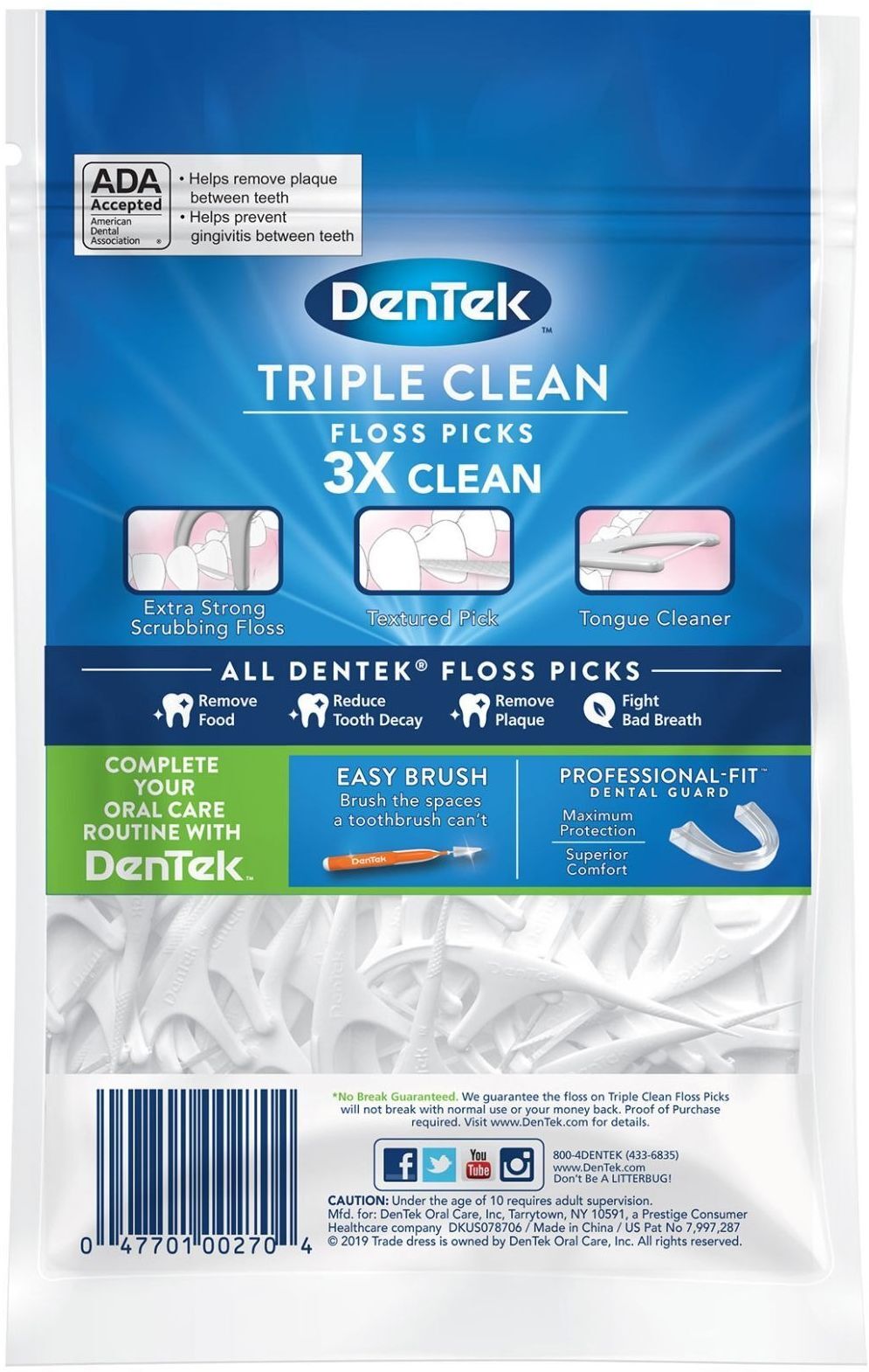 Флос-зубочистки DenTek Triple Clean потрійне очищення 75 штфото
