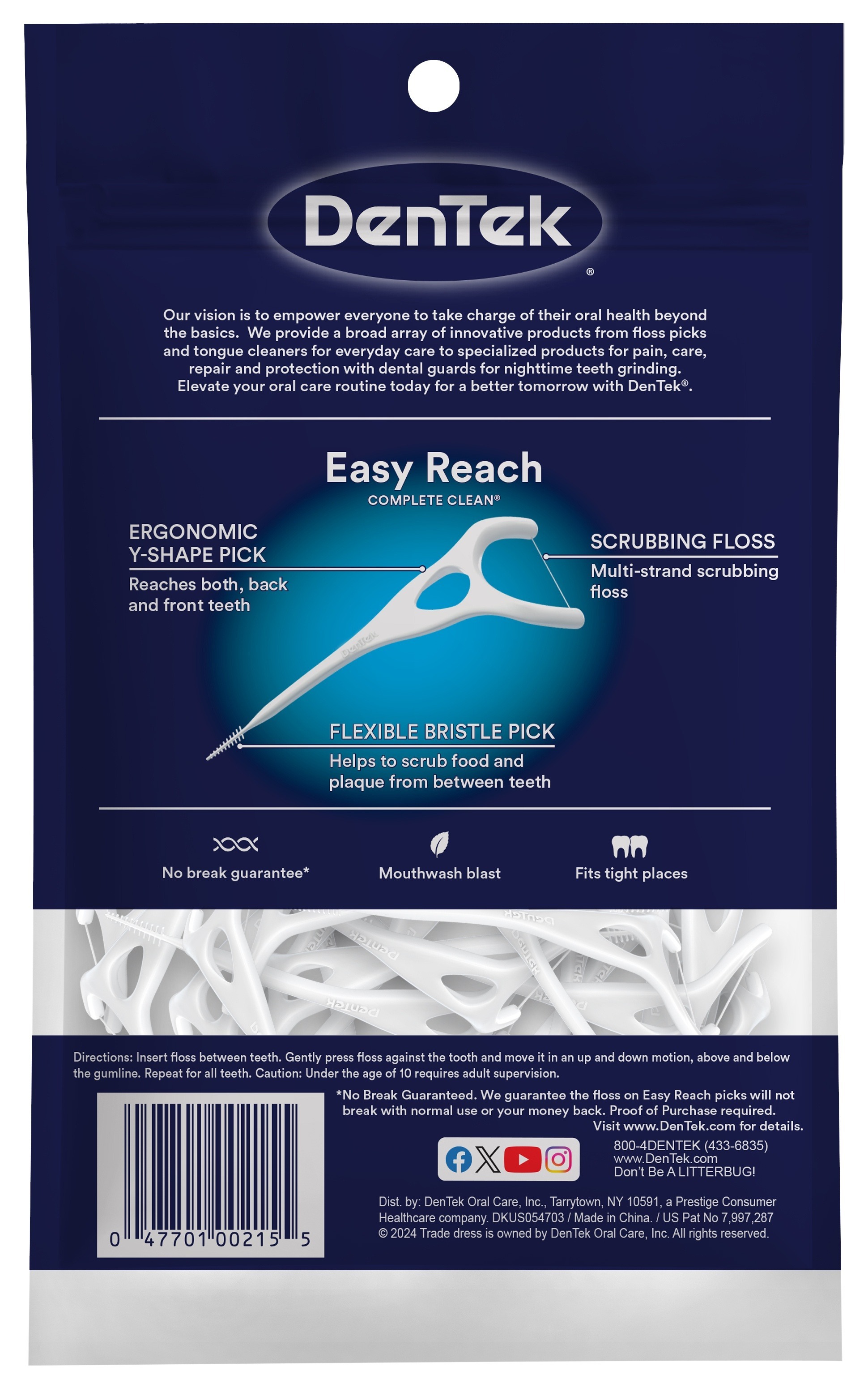 Флос-зубочистки DenTek Комплексне очищення Задні зуби 75 штфото