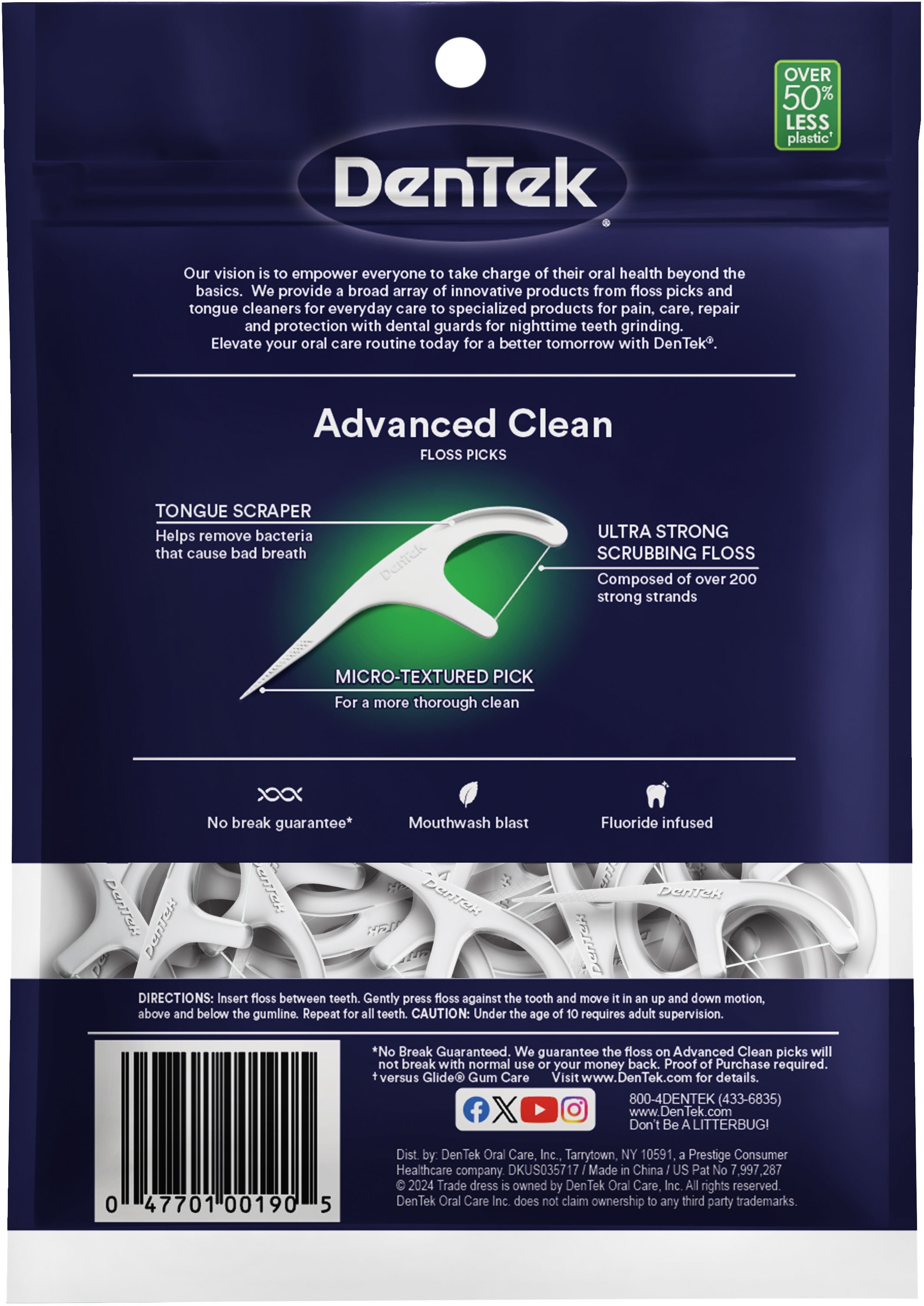 Флос-зубочистки DenTek Triple Clean потрійне очищення 150 штфото