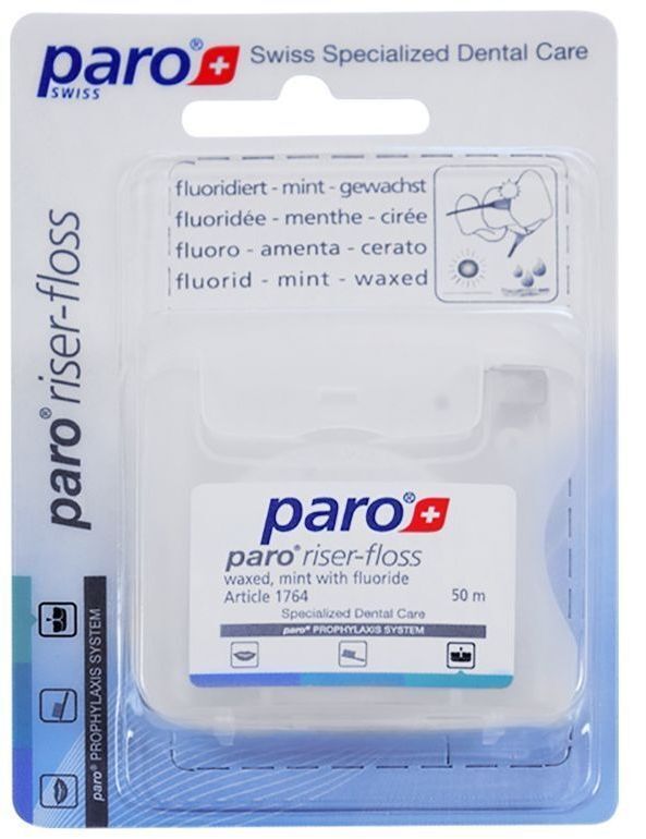 Зубной флосс Paro Riser-Floss вощен с мятой и фтором 50 м. фото 