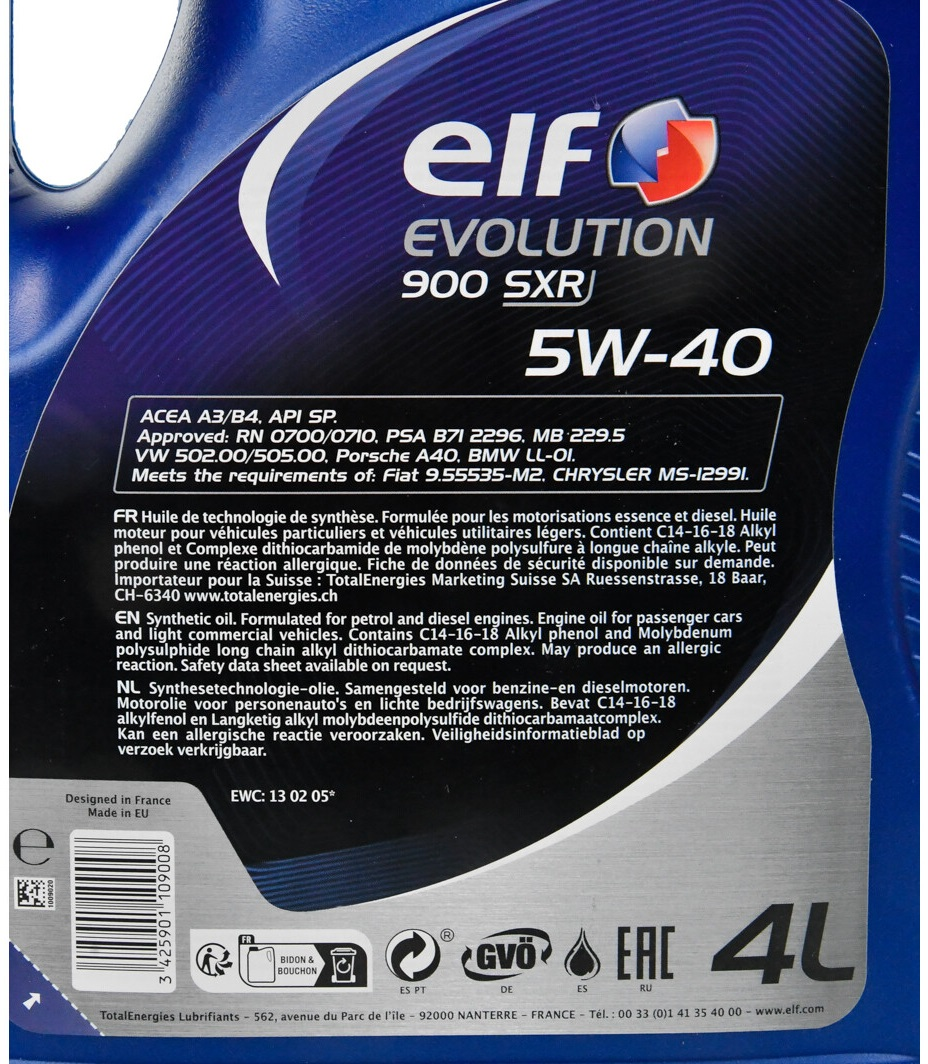 Масло моторное ELF Evolution 900 SXR 5W-40 4л (11-4 SXR) (213914) фото 