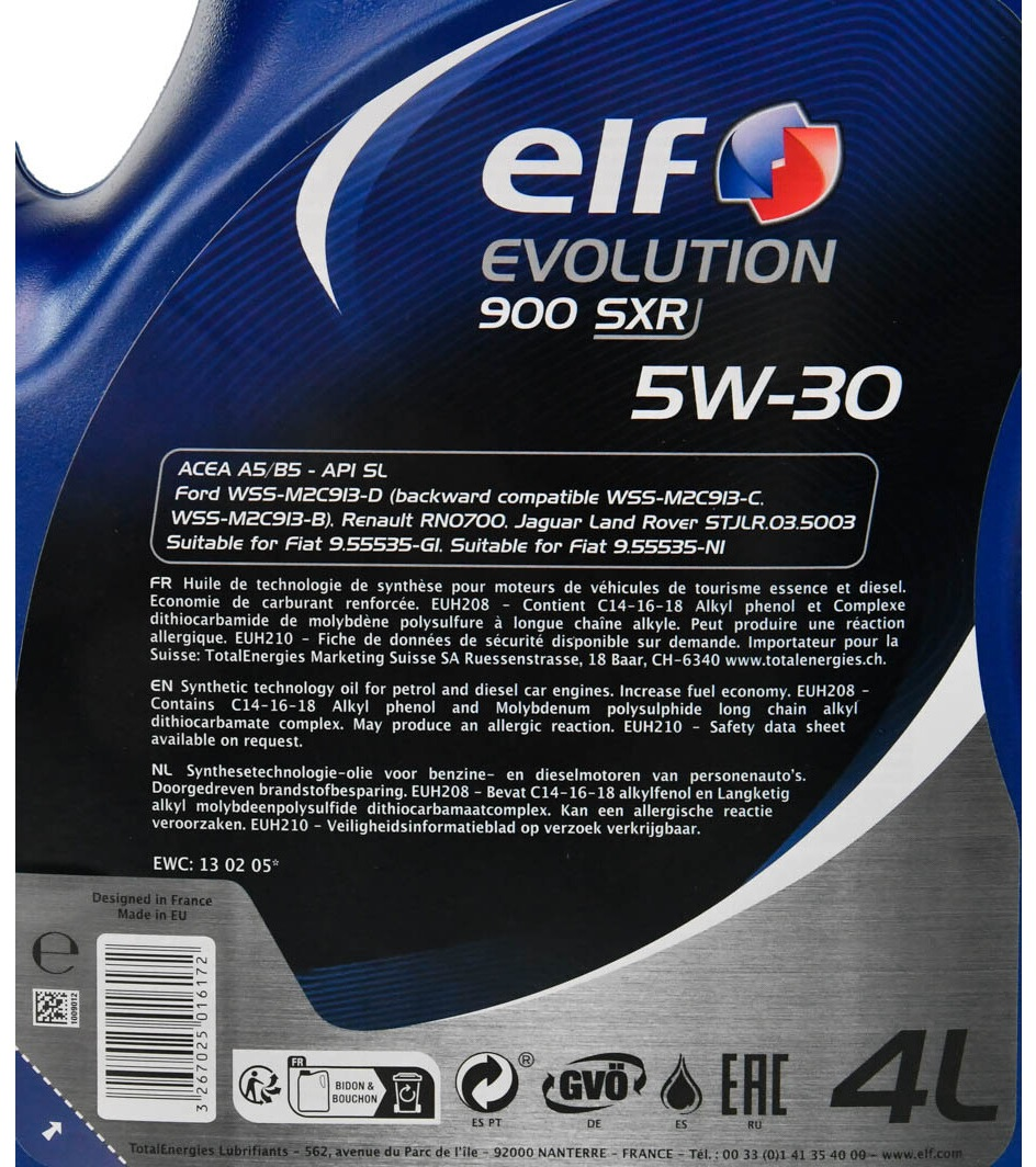 Масло моторное ELF Evolution 900 SXR 5W-30 4л (10-4 EVO SXR) (216643) фото 