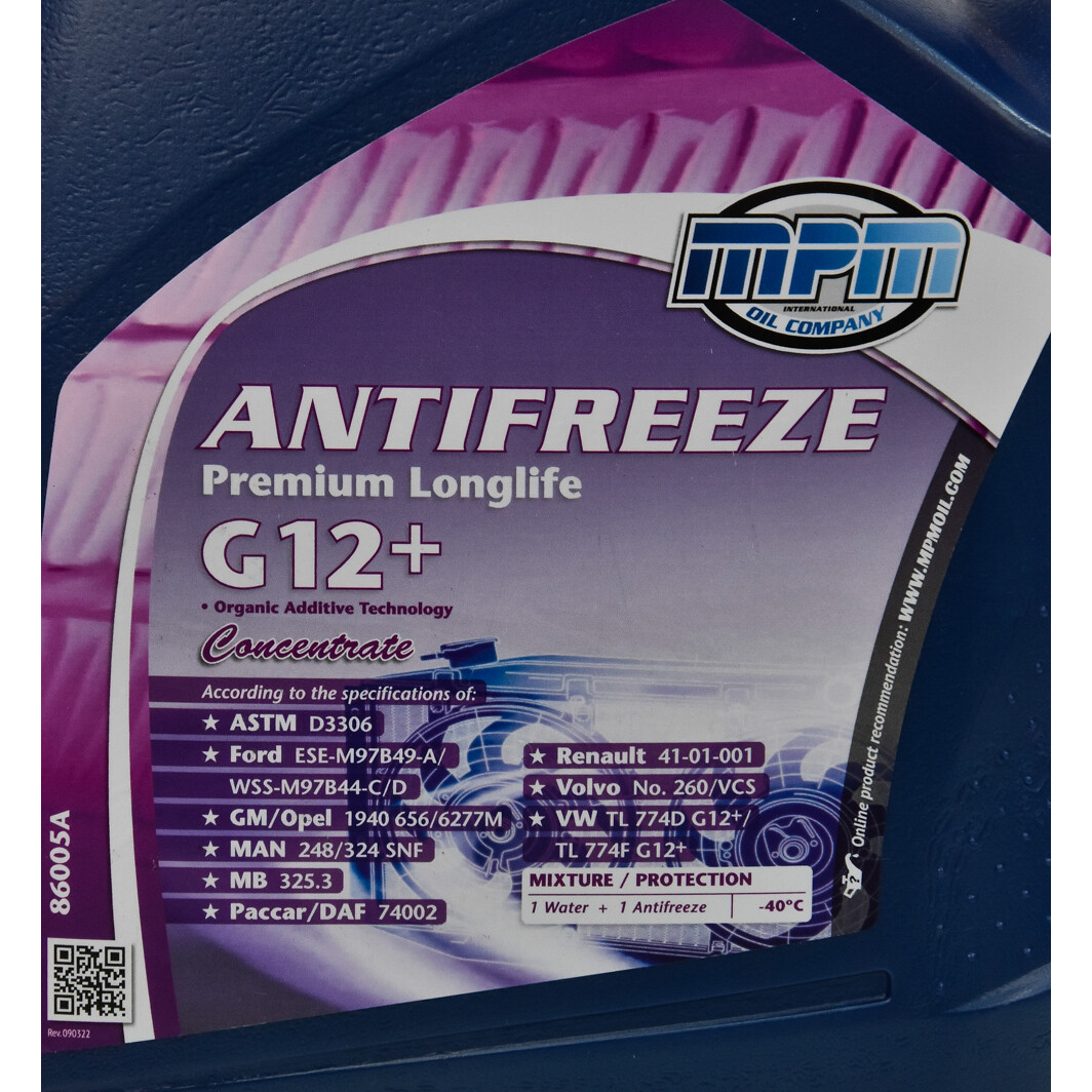 Антифриз MPM Premium Longlife G-12+ концентрат червоний -80°C 5л (86005A)фото