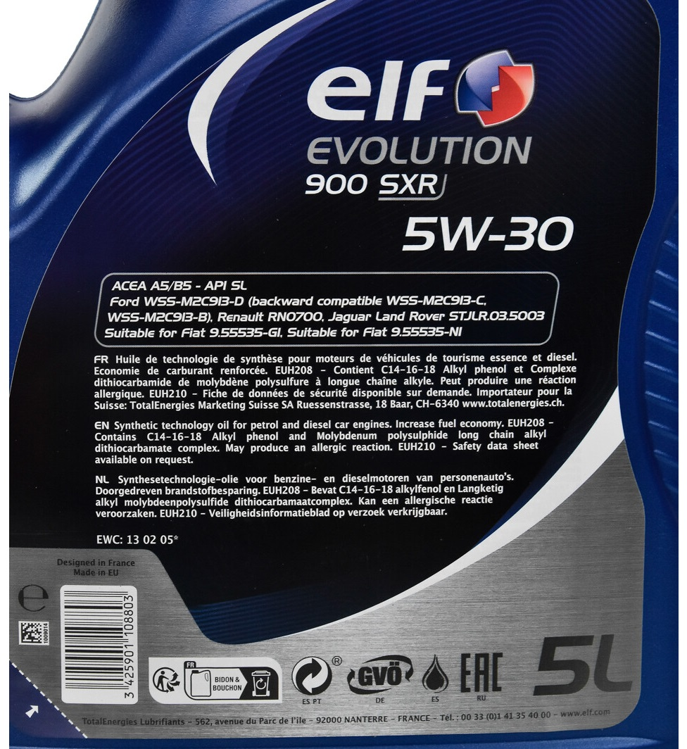 Масло моторное ELF Evolution 900 SXR 5W-30 5л (10-5 EVO SXR) (213894) фото 