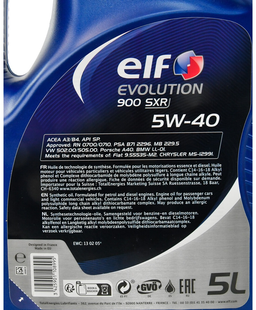 Масло моторное ELF Evolution 900 SXR 5W-40 5л (11-5 SXR) (213913) фото 