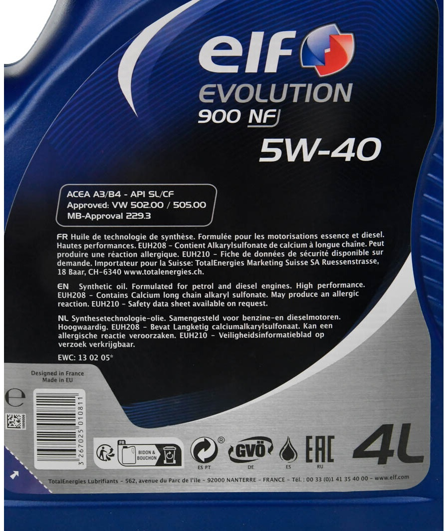 Олива моторна ELF Evolution 900 NF 5W-40 4л (11-4 NF) (213909)фото