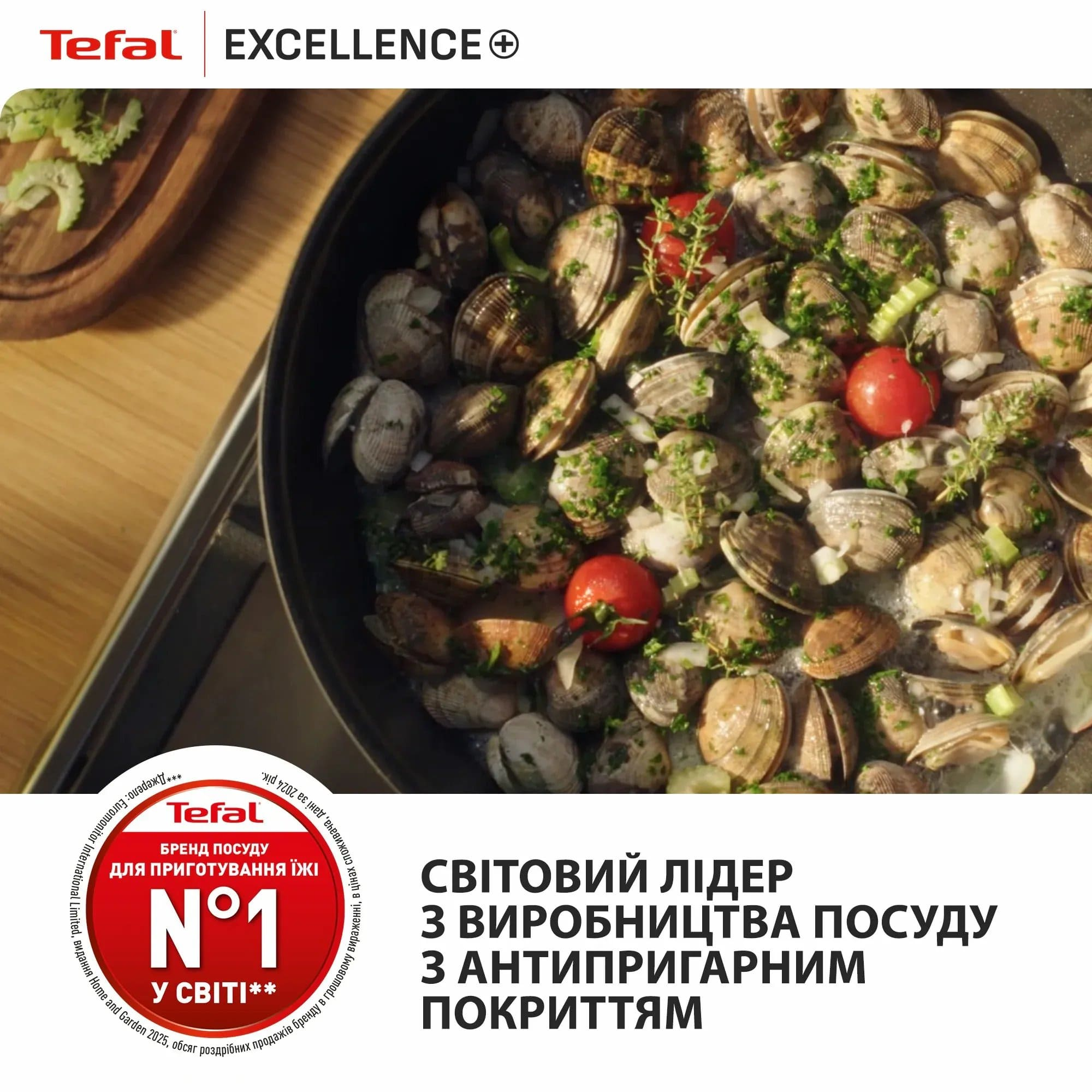 Сотейник TEFAL Excellence+, з кришкою, 24см, алюміній, скло, бакеліт, чорнийфото