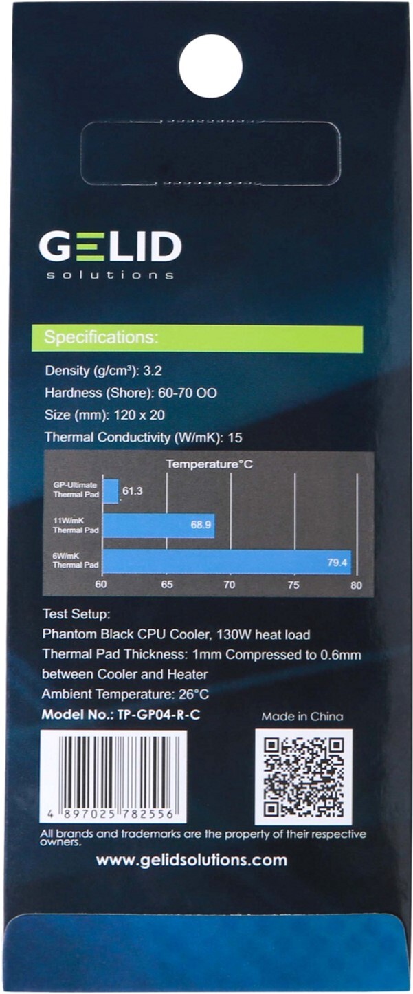 Термопрокладка Gelid Solutions GP-Ultimate Thermal Pad 120x20x1.5 mm (TP-GP04-R-C) фото