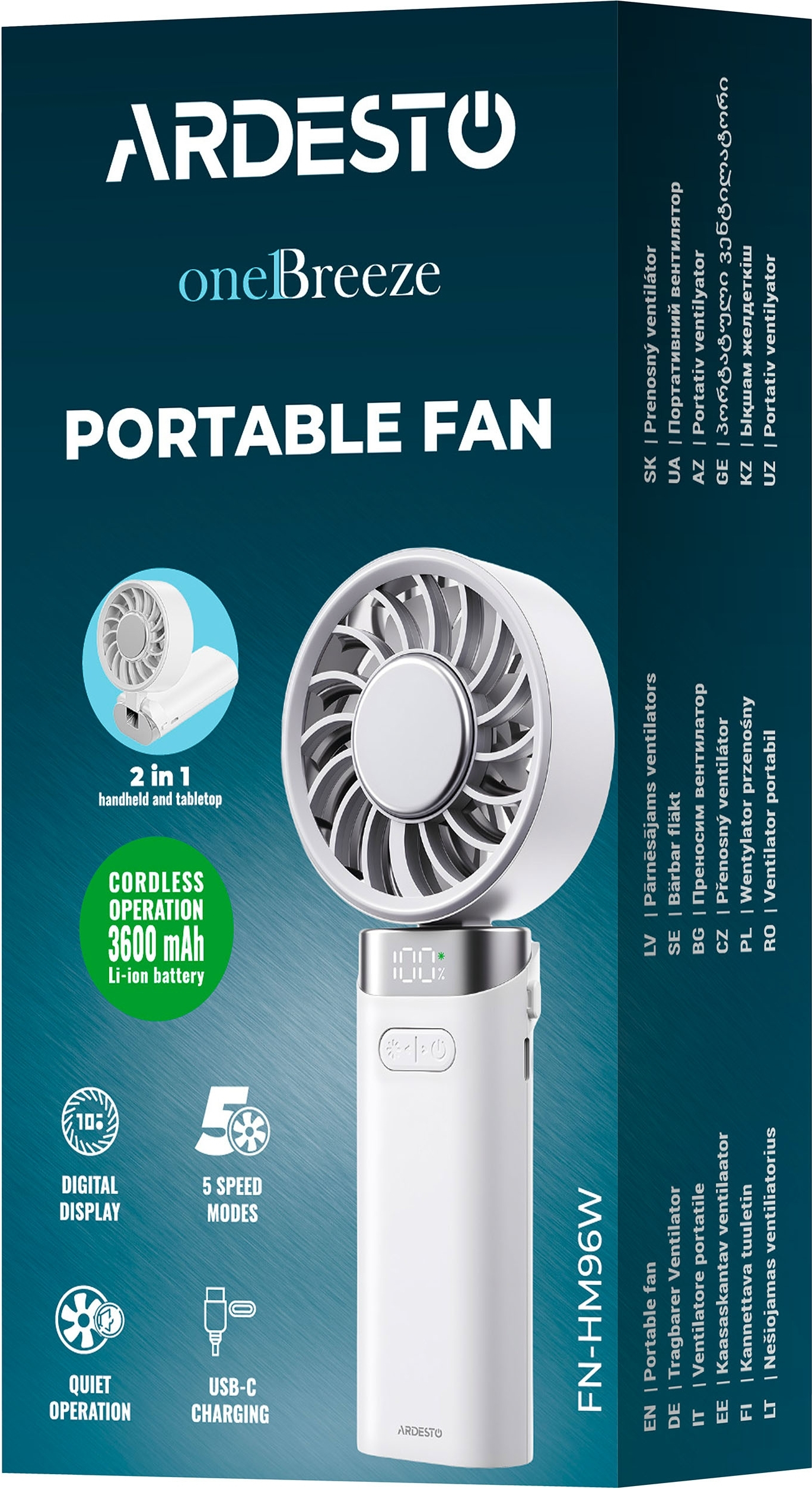 Вентилятор ручной ARDESTO OneBreeze FN-HM96W фото 