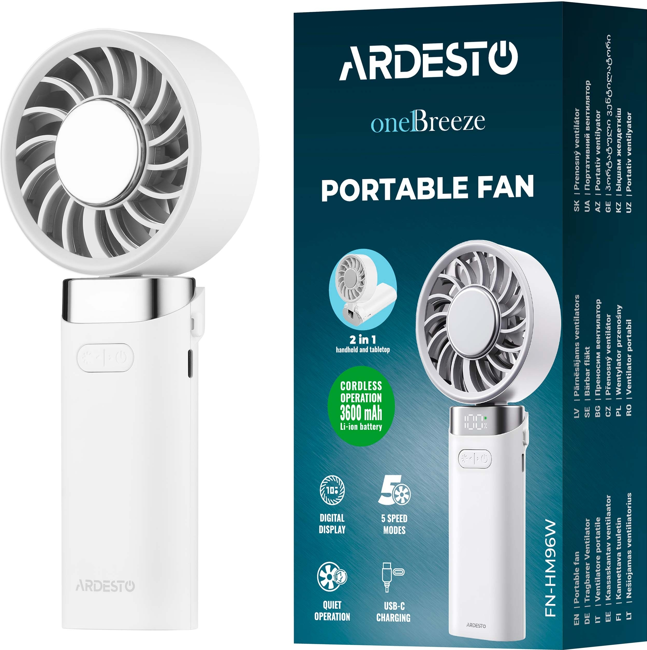 Вентилятор ручной ARDESTO OneBreeze FN-HM96W фото 