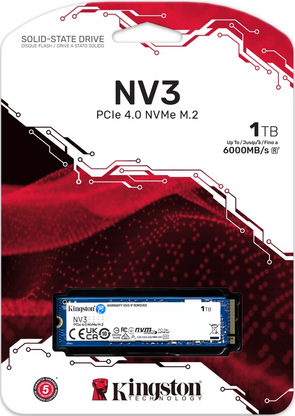 SSD накопитель Kingston M.2 2280 1TB (SNV3S/1000GBK) фото 
