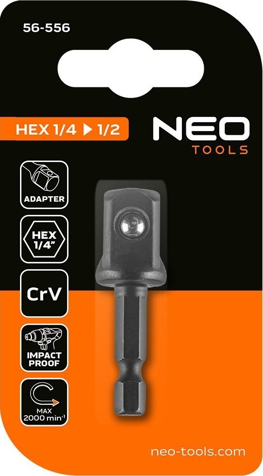 Перехідник Neo Tools 1/4" Hex 1/2" квадрат, ударний, сталь S2 (56-556)фото
