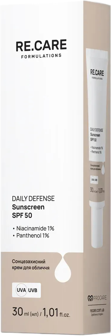 Сонцезахисний крем для обличчя Re.Care Daily Defense Sunscreen SPF50 30 млфото