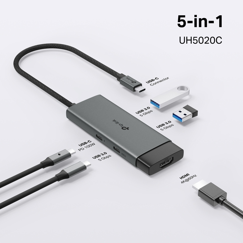 Хаб USB TP-LINK UH5020C USB-C > 2xUSB3.0/1xUSB-C/1xHDMI/1xPD 100Wh (UH5020C) фото 4