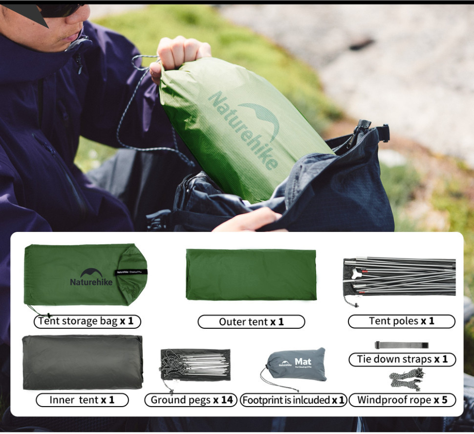 Намет надлегкий двомісний Naturehike Cloud Up Pro CNK2350WS020, темно-зелений фото