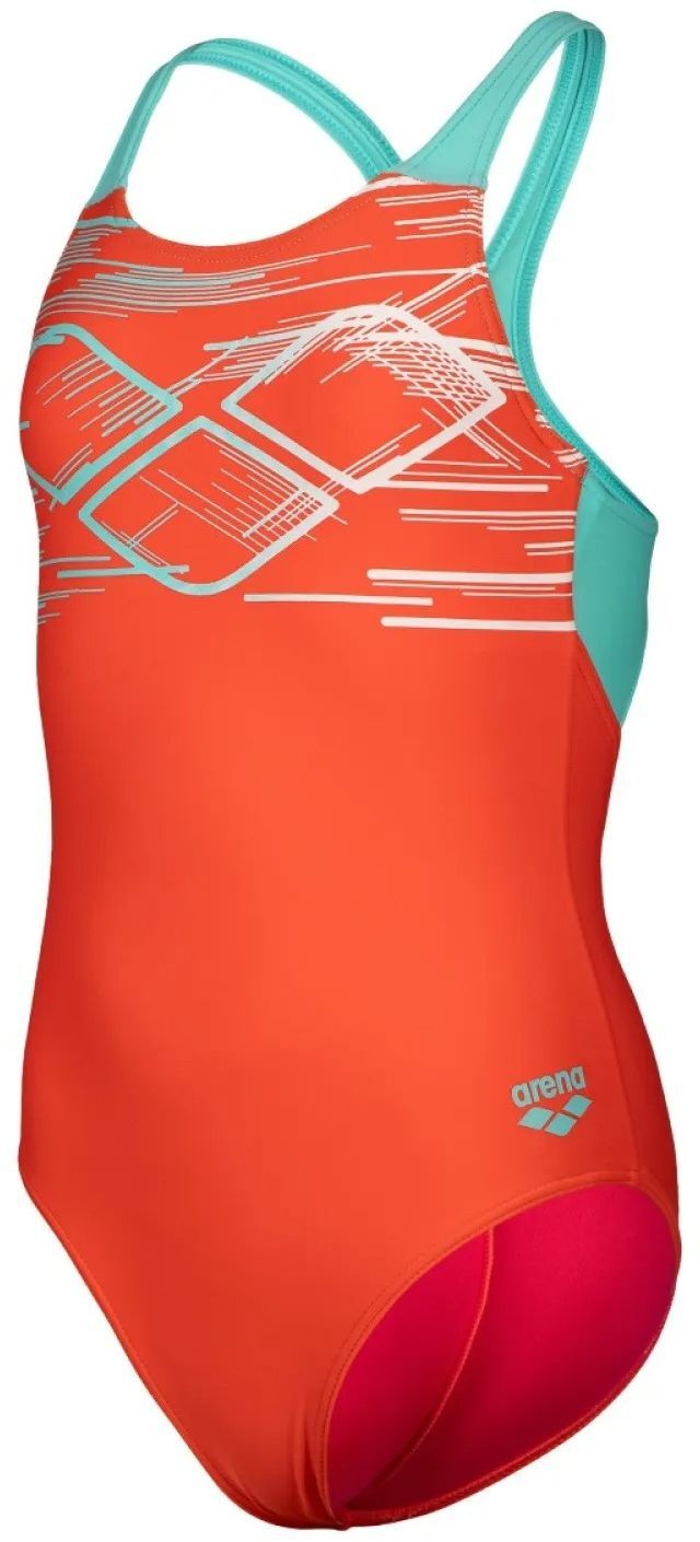 Купальник Arena Pastime Swimsuit V Back 008308-980 116 морковный/бирюзовый/белый фото 