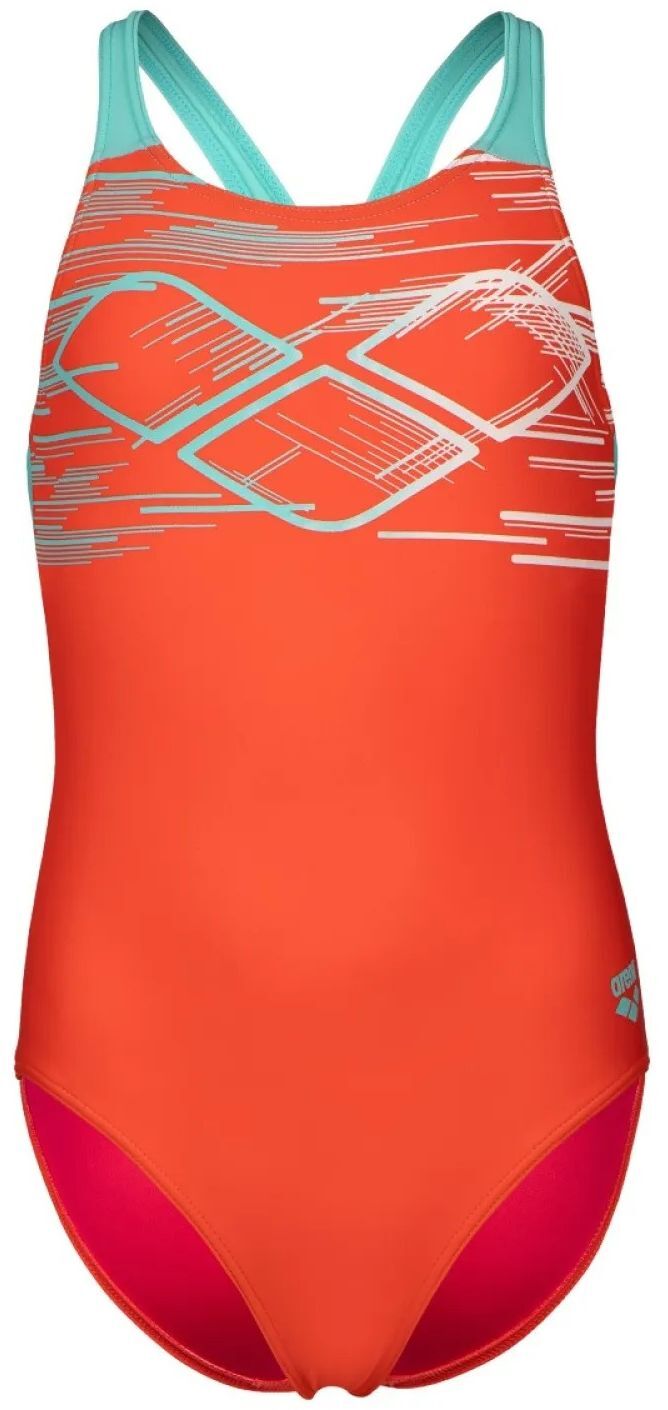 Купальник Arena Pastime Swimsuit V Back 008308-980 116 морковный/бирюзовый/белый фото 