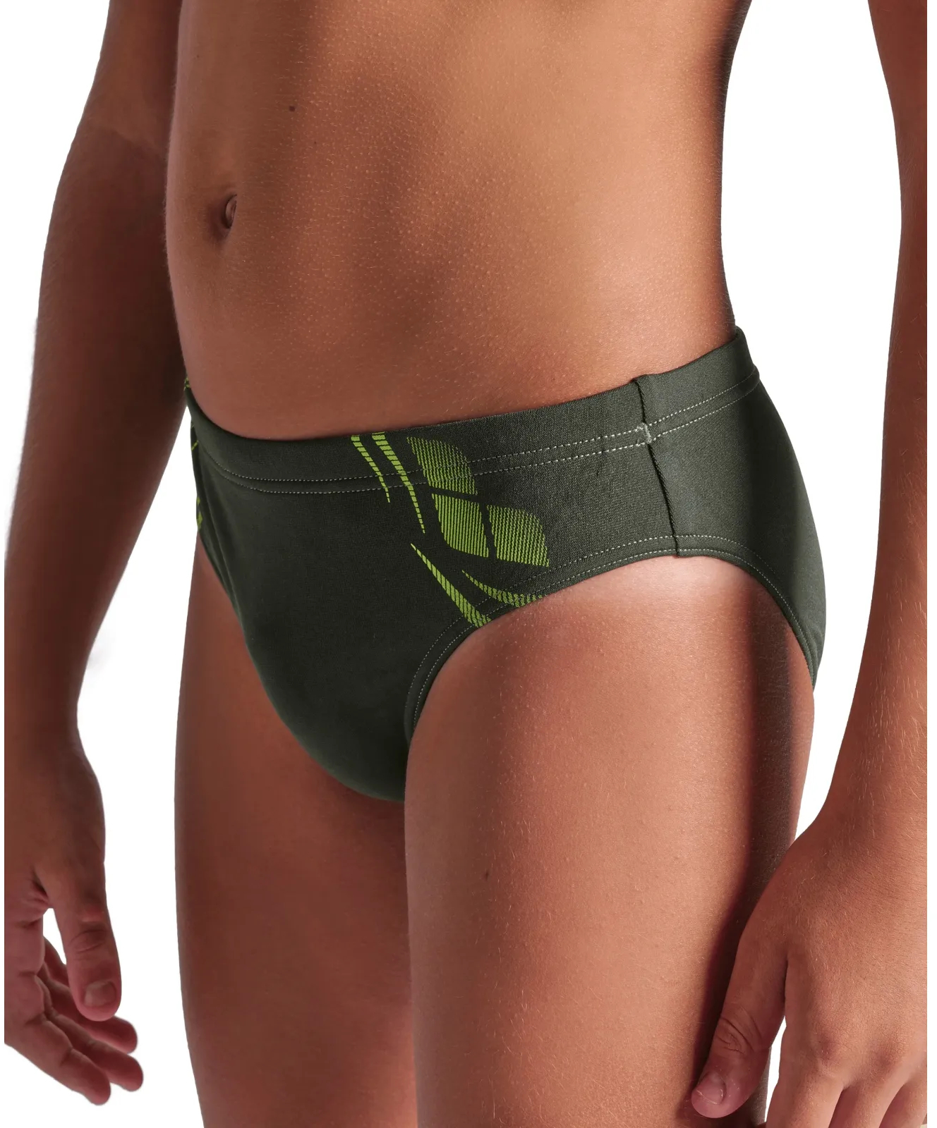 Плавки-слипы для мальчиков Arena Poseidonia Swim Briefs 009009-306 128 темно-зеленые/желтые фото3