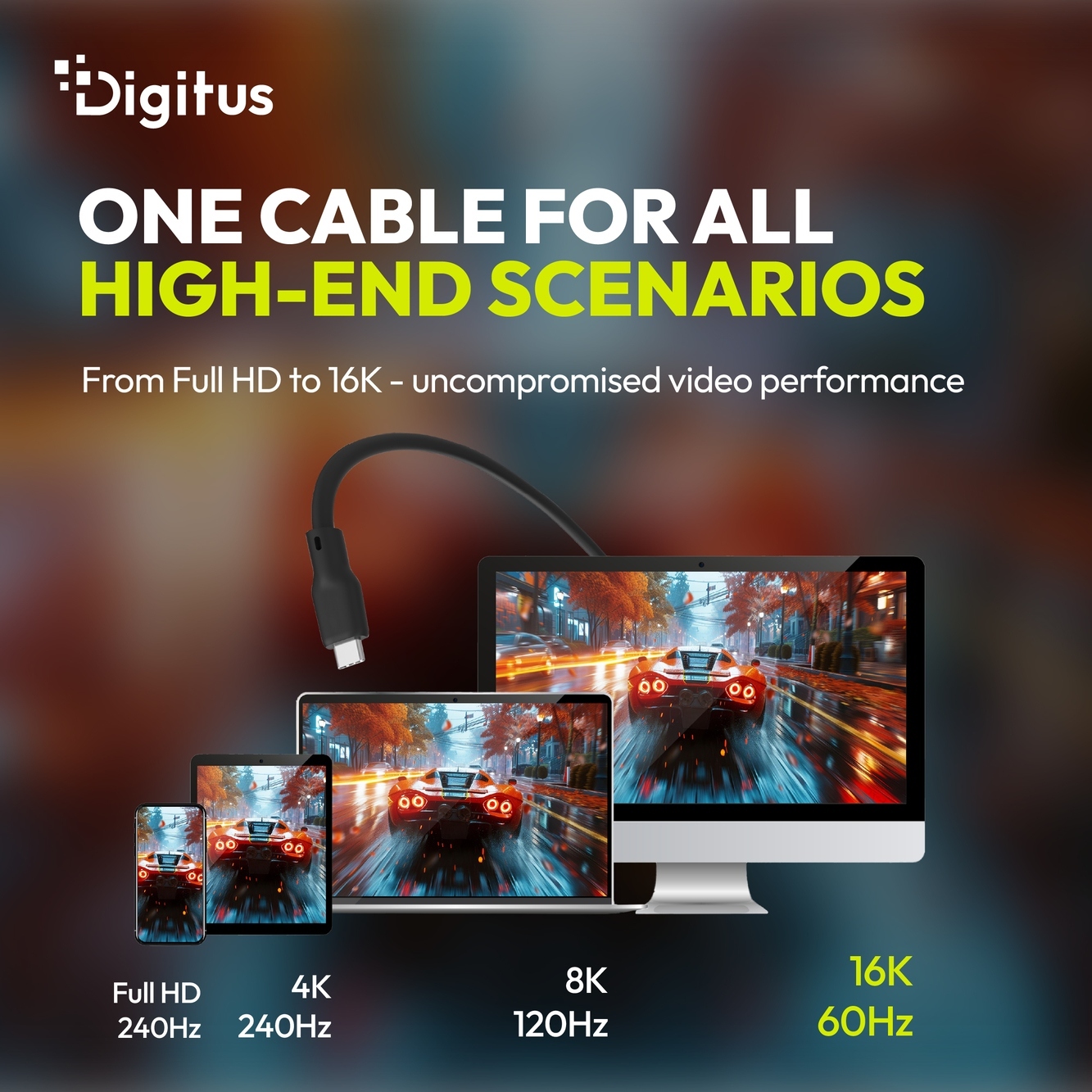 Кабель DIGITUS USB-C > USB-C USB4 2.0, 80G, 240W, 16K, 1м, Black (AK-300350-010-S) фото 