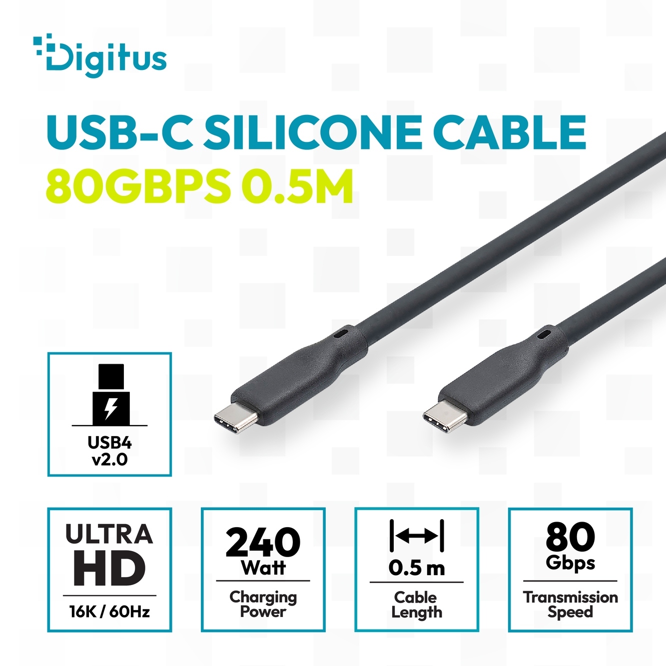 Кабель DIGITUS USB-C > USB-C USB4 2.0, 80G, 240W, 16K, 1.5м, Black (AK-300350-015-S) фото 7