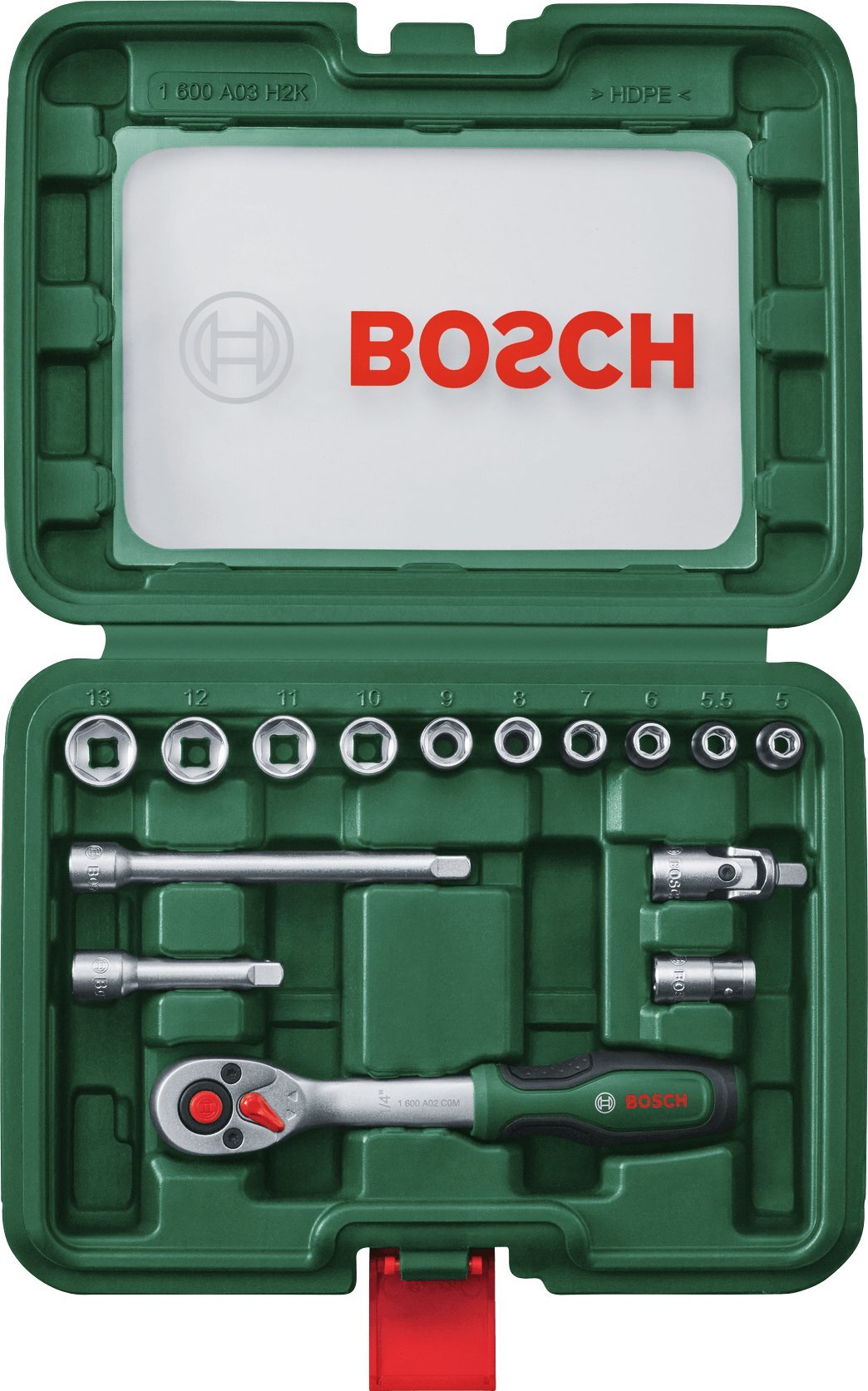 Набор торцевых головок Bosch 1/4" с трещоткой 15шт (1.600.A03.EG1) фото 