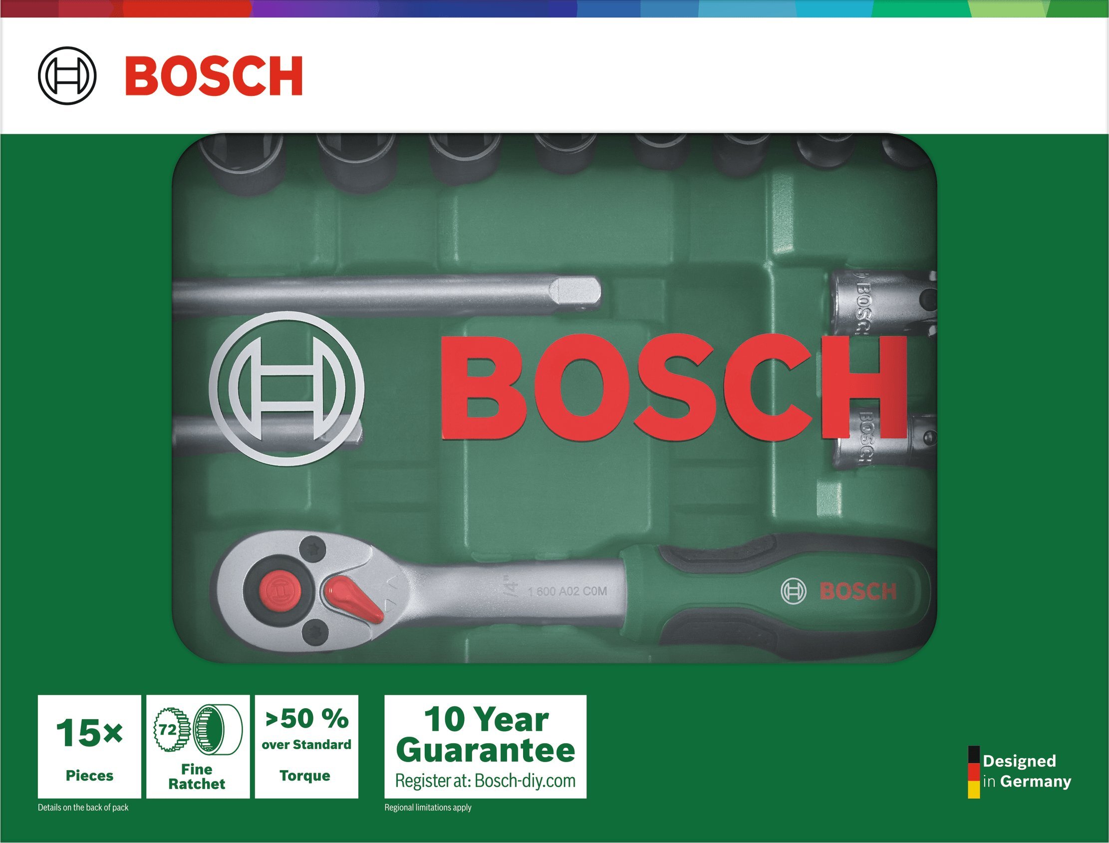 Набор торцевых головок Bosch 1/4" с трещоткой 15шт (1.600.A03.EG1) фото 