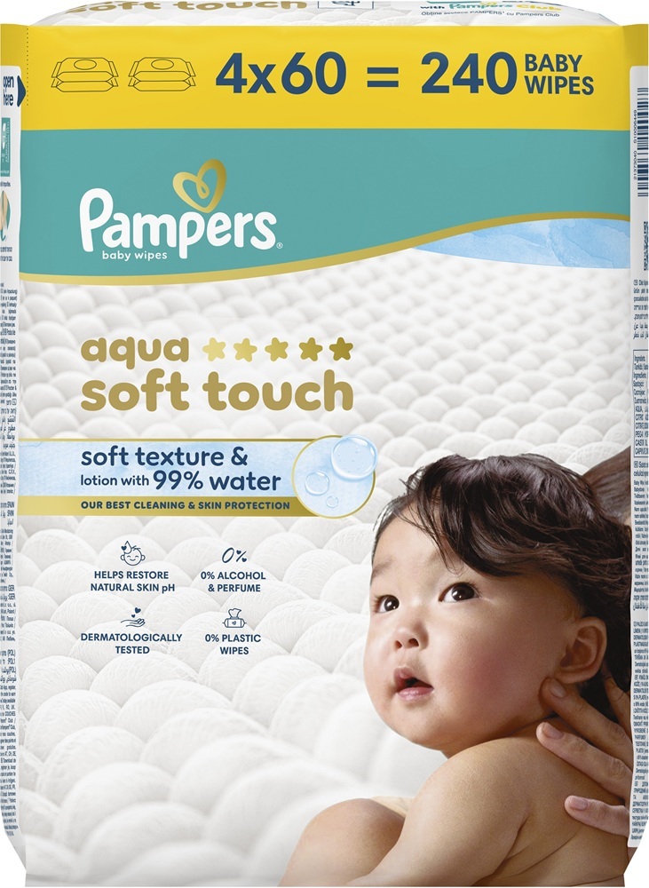 Салфетки влажные детские Pampers Aqua Soft Touch 4 x 60 шт фото 2