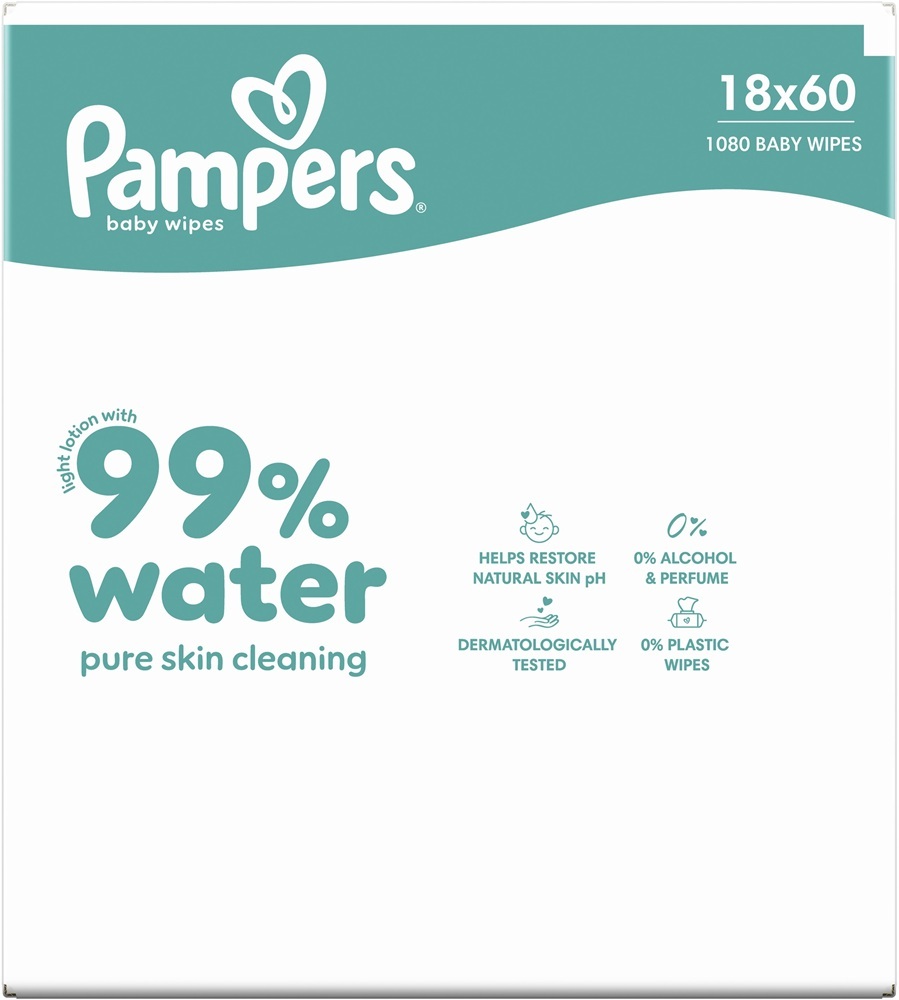 Салфетки влажные детские Pampers 99% Water 18 x 60 шт фото 2