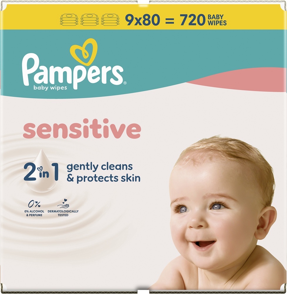 Салфетки влажные детские Pampers Sensitive 9 x 80 шт фото 2