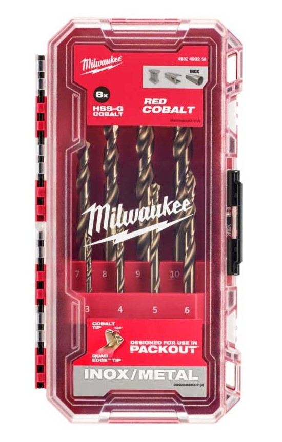Набір свердел по металу Milwaukee HSS-Co PACKOUT, 3-10мм, кейс, 8шт (4932499256)фото