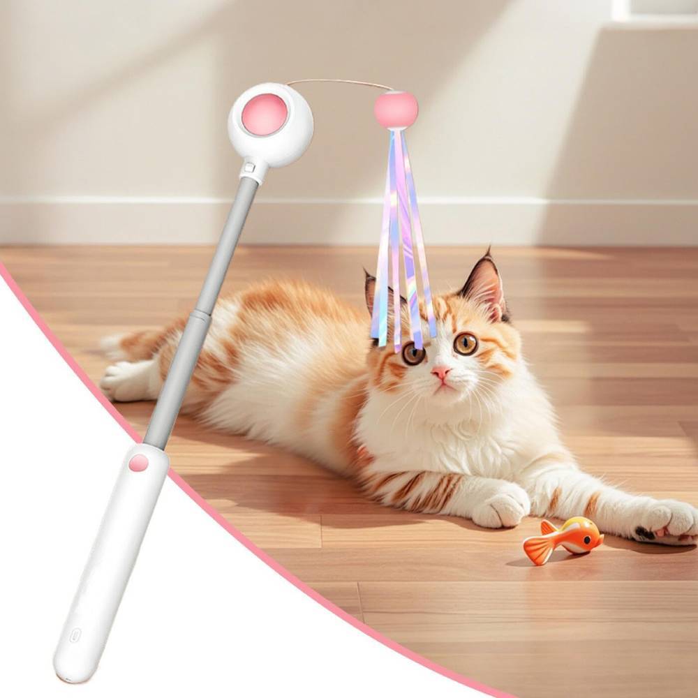 Інтерактивна іграшка для котів Petgravity висувна вудочка з лазером (Рожева) фото5